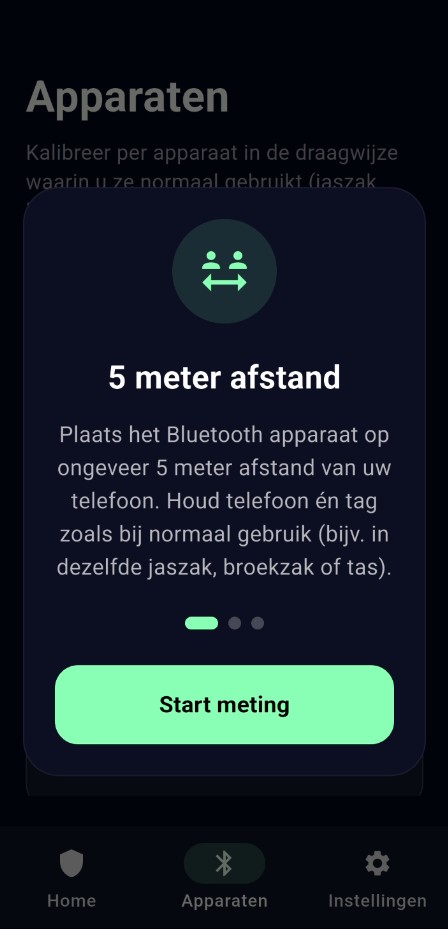 Kalibratie stap 1 op vijf meter afstand