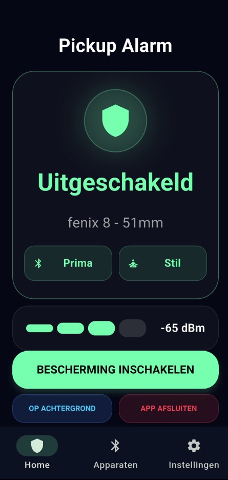 Dashboard met uitgeschakelde beveiliging