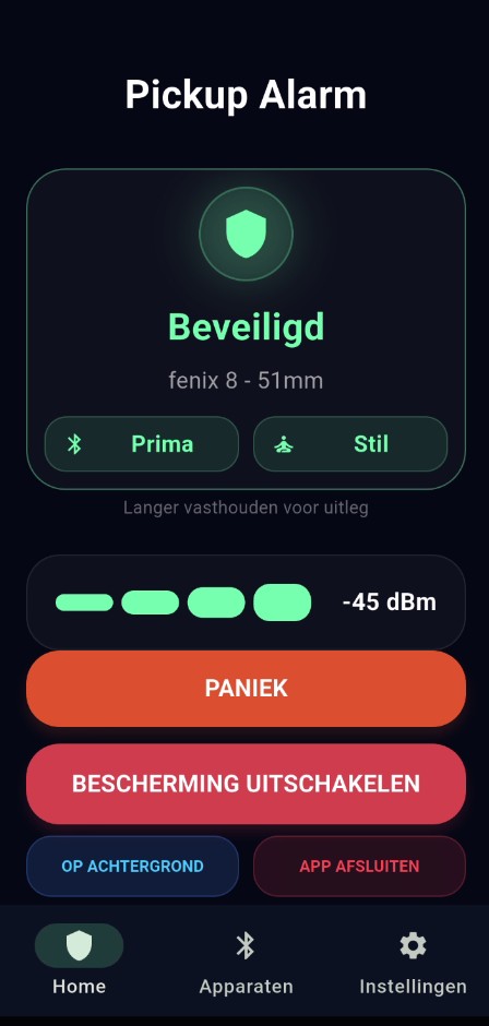 Dashboard met paniekknop zichtbaar