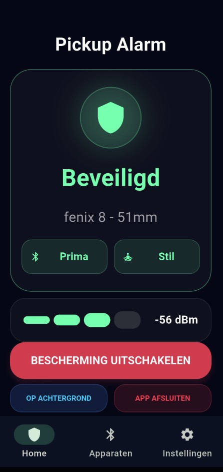Dashboard met actieve beveiliging en signaalsterkte