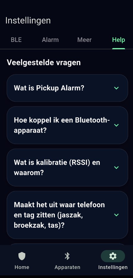 Veelgestelde vragen in Pickup Alarm