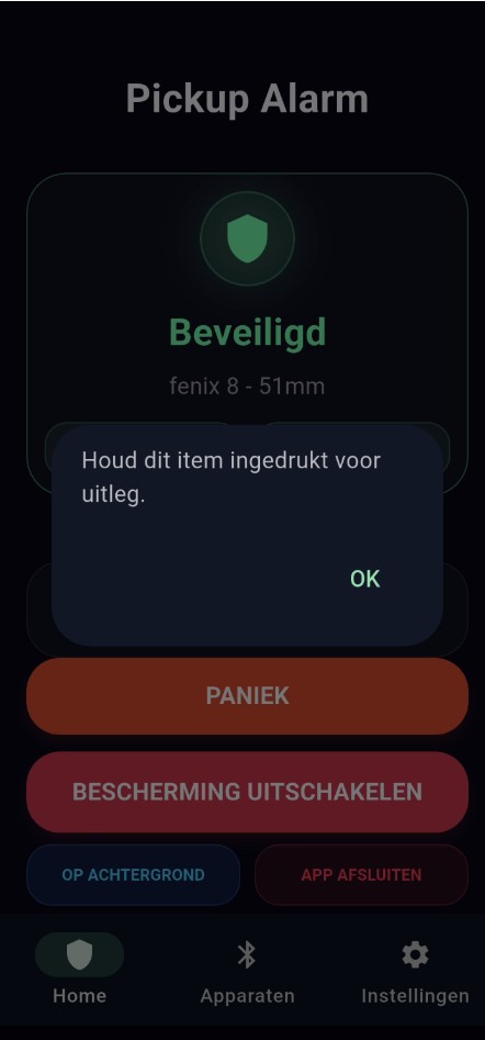 Pop-up met uitleg over de statusbalk